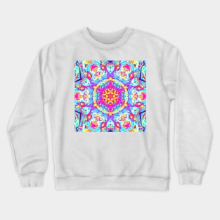 Psychedelic Mandala Flower Blue Pink and Yellow Crewneck Sweatshirt